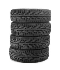 Car tires on white background