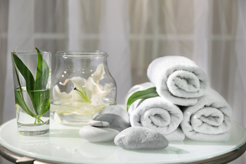 Clean soft towels on table