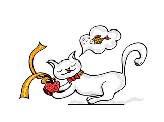 Concept Love story about Cat with Heart Box think it is a Fish