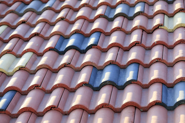 Many tiles together on the roof