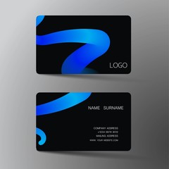 Black and blue business card template design. With inspiration from the abstract. Contact card for company. Two sided on the gray background. Vector illustration. 