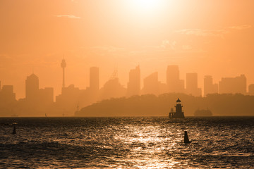 Sydney silhouette sklyine under the summer light.