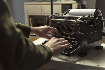Man Using Typing Retro Typewriter Machine Work Writer