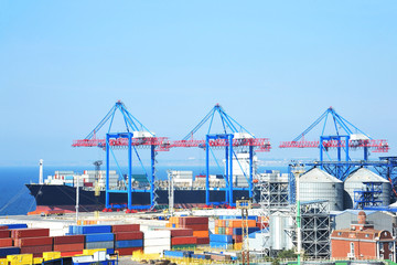 Port cargo crane, ship and container