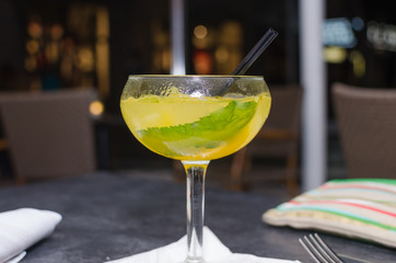 	A mojito drink with spearmint leaf