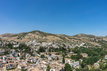 Fototapeta na wymiar Aerial view of the city of Granada, Albaycin , viewed from the Alhambra palace in Granada, Spain, Europe