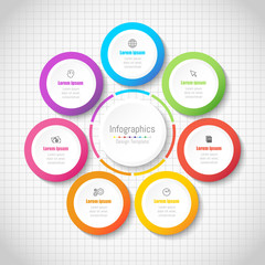 Fototapeta premium Infographic design elements for your business data with 7 options, parts, steps, timelines or processes. Vector Illustration.