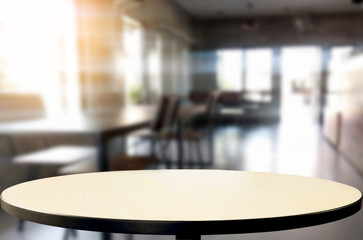 Empty wooden table and room interior decoration background, product montage display, window background