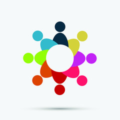 Vector graphic group connection logo.Eight people in the circle.logo team work