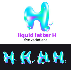 H letter is an aqua logo. Liquid volumetric letter with droplets and sprays for the corporate style of the company or brand on the letter H. Juicy, watery, holographic style.
