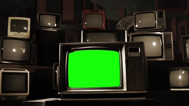 Vintage TV Green Screen. Sepia Tone to Color. You can replace green screen with the footage or picture you want with “Keying” effect in After Effects  (check out tutorials on YouTube). 