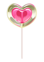 Romantic lollipop in the shape of a heart. Sweetness for Valentines day. Vector illustration.