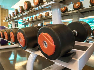 dumbells on the rack,in fitness center