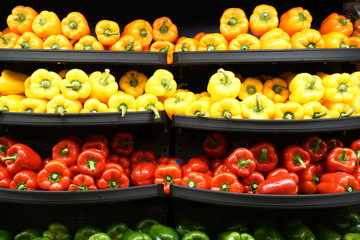 Close up on fresh colorful bell pepper sale in store