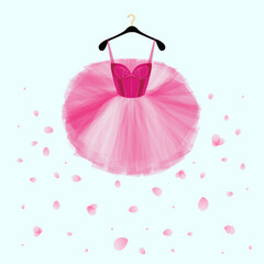 Ballet tutu dress. Pink vector dress for ballet dencer. Fashion illustration