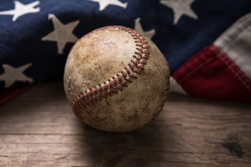 Vintage Baseball and Flag