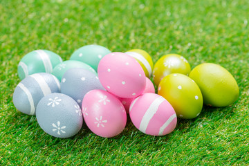 easter eggs on the grass