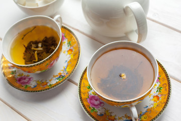 tea on the wooden table