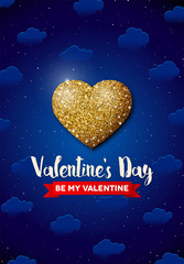 Fototapeta na wymiar Valentines Day greeting card with glitter heart