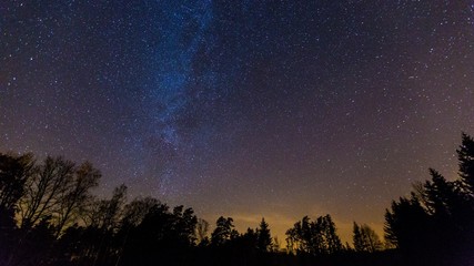 Naklejka na ściany i meble Starry night sky with Milky way over forest