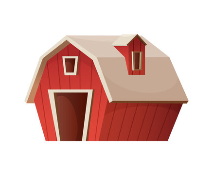 Farm concept red barn house. Cartoon Vector icon.