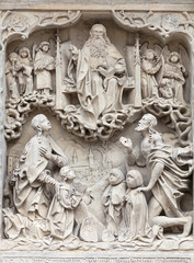 Fototapeta na wymiar 14th century gothic St. Elisabeth Church, relief on facade, Market Square, Wroclaw, Poland.