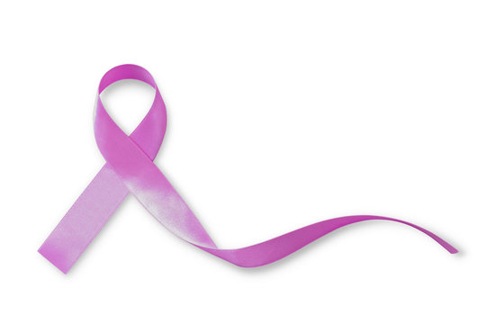 Purple color ribbon isolated on white background for raising awareness on Breastfeeding, Eating disorder