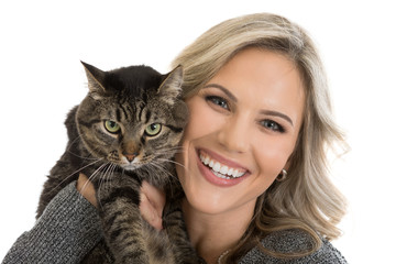 Woman Snuggling with Cat