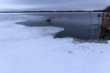 Winter lake in Shatura in Moscow Region, Russia