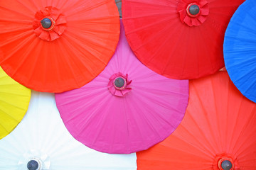 Colorful umbrella on background, umbrella made from Mulberry paper,handmade