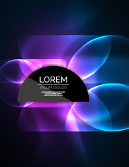 Neon glowing glass transparent circles, background