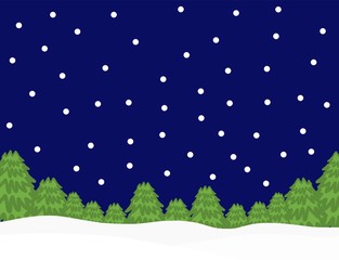 Obraz na płótnie Canvas winter season, abstract hand draw doodle many tree on snow landscape at night time, illustration