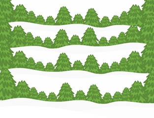 winter season, abstract hand draw doodle many tree on hill of snow landscape, illustration