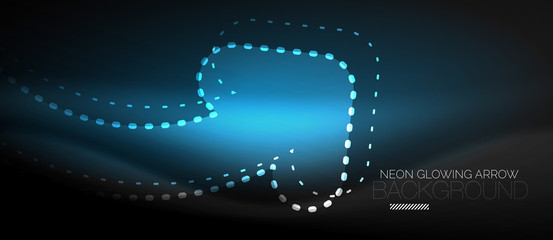 Neon techno arrow, digital abstract background