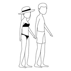 young couple in swimsuit characters