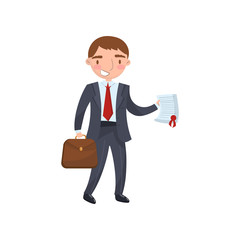 Businessman holding a document in his hands, car insurance concept cartoon vector Illustration