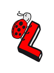 ladybird käfer klein punkte marienkäfer rot süß niedlich buchstabe L anfangsbuchstabe initialen abc großbuchstabe name vorname