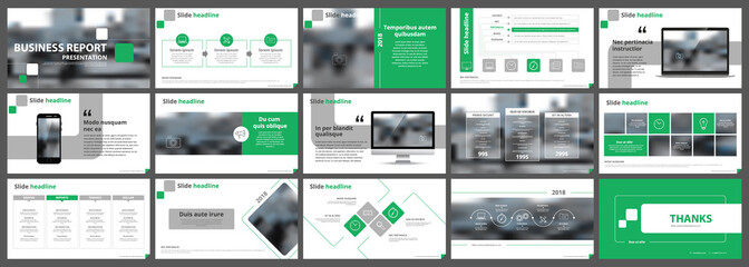 Abstract white, green presentation slides. Modern brochure cover design. Fancy info banner frame. Creative infographic elements set. Urban city font. Vector title sheet model. Ad flyer style template