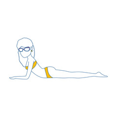 young woman tanning character