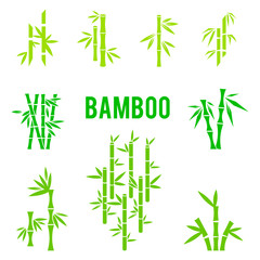Bamboo stalks and leaves vector icons.