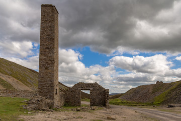 The ruins of the Old Gang Smelt Mill between Feetham and Langthwaite, Yorkshire Dales, North Yorkshire, UK