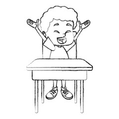 School boy on desk cartoon icon vector illustration graphic design