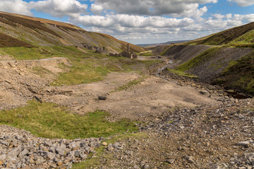 The ruins of the Old Gang Smelt Mill between Feetham and Langthwaite, Yorkshire Dales, North Yorkshire, UK