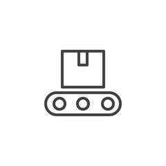 Conveyor belt line icon, outline vector sign, linear style pictogram isolated on white. Cardboard boxes on factory platform symbol, logo illustration. Editable stroke