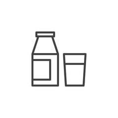 Milk bottle and glass line icon, outline vector sign, linear style pictogram isolated on white. Symbol, logo illustration. Editable stroke
