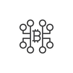 Bitcoin mining farm line icon, outline vector sign, linear style pictogram isolated on white. Symbol, logo illustration. Editable stroke