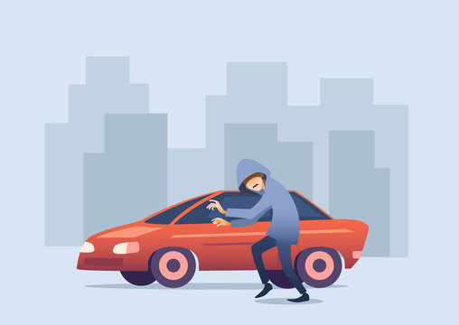 red car theft scene in city clip art preview