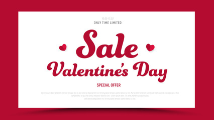 Template of a red vector banner with white rectangle for sale on Valentines Day. Design header, cards with text and hearts.