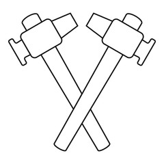 Crossed blacksmith hammer icon outline