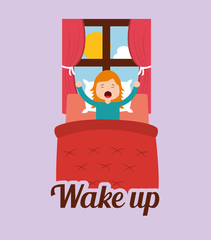 the cute girl wakes up in the morning vector illustration